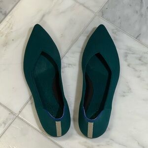 Rothy's Teal and Silver Pointed-Toe Flats